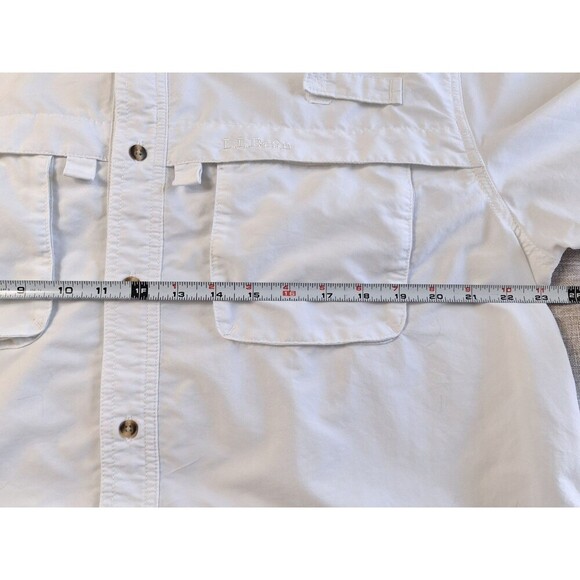 LL Bean Men's Outdoor Button Up Shirt White Short Sleeve Casual Back Vent Top L - Picture 8 of 9